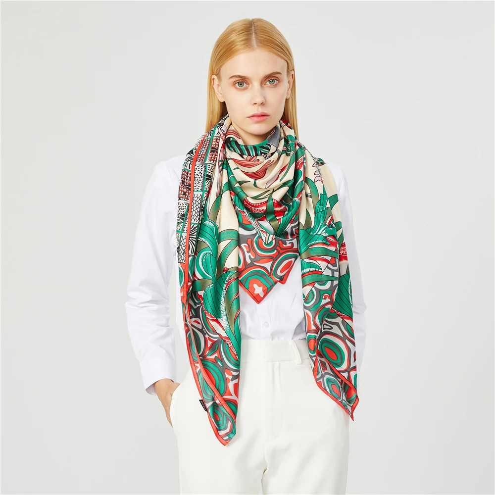 130cm Square Scarf 2023 Brand Women Twill Silk Scarf Animal Elephant Leopard Giraffe Print Large Square Scarves Foulard Scarf