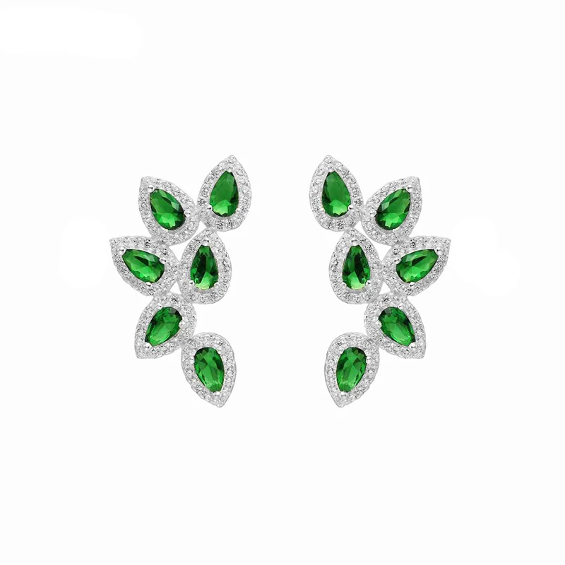 Luxury Green/Light Pink Zircon 925 Sterling Silver Big Stud Earrings for Women Wedding Party Fine Jewelry Accessories YEA010