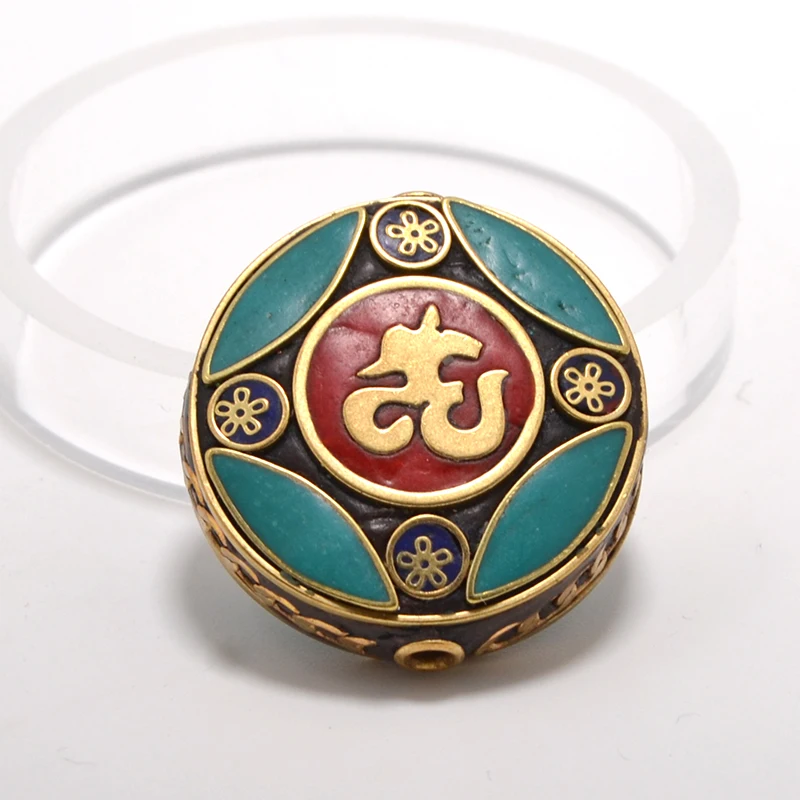 TZA04 Nepal Handmade Tibetan Colorful Clay Round Brass Buddhism DIY Beads To Make Jewelry Bracelets Six-Word Mantra ॐ OM