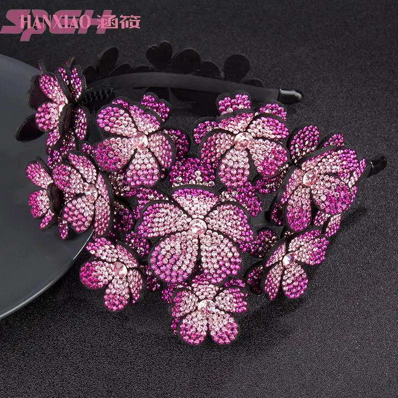 Hairband three dimensional flower  water drill headband high grade inlaid diamond color anti slip hairpin Mori flower headdress