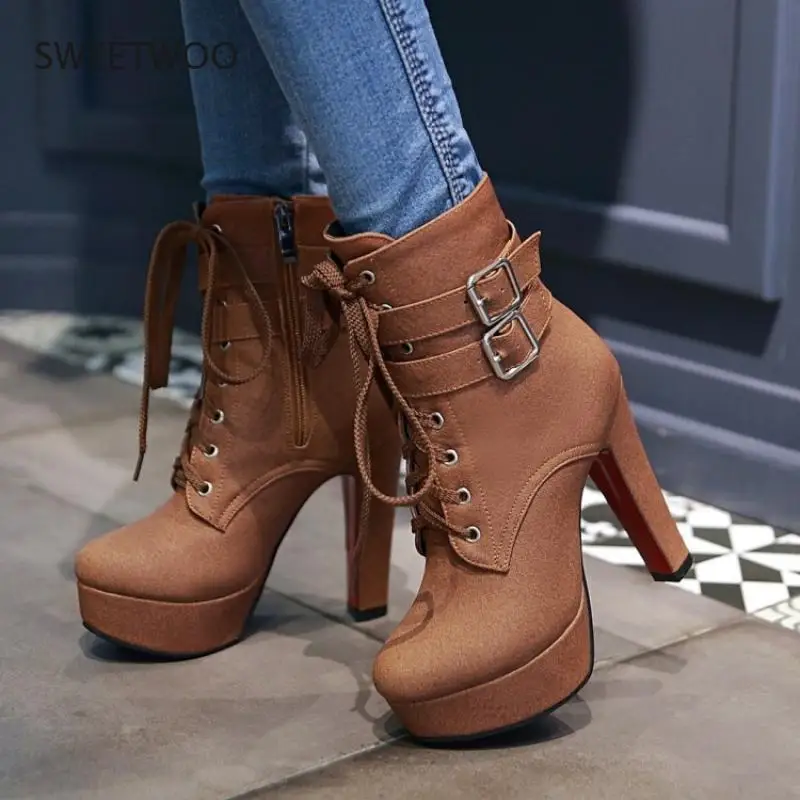 

Big size 33-47 short Boots shoes woman Fashion Ankle Boots Sexy high Heels Spring Autumn Winter Women Shoes