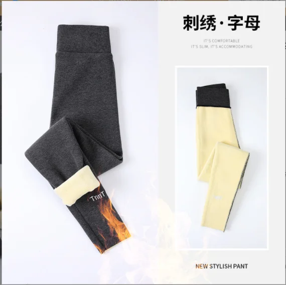 Nữ Sang Trọng Dày Ấm Thêu Bút Chì Thun Cao Cấp Cotton Quần Legging