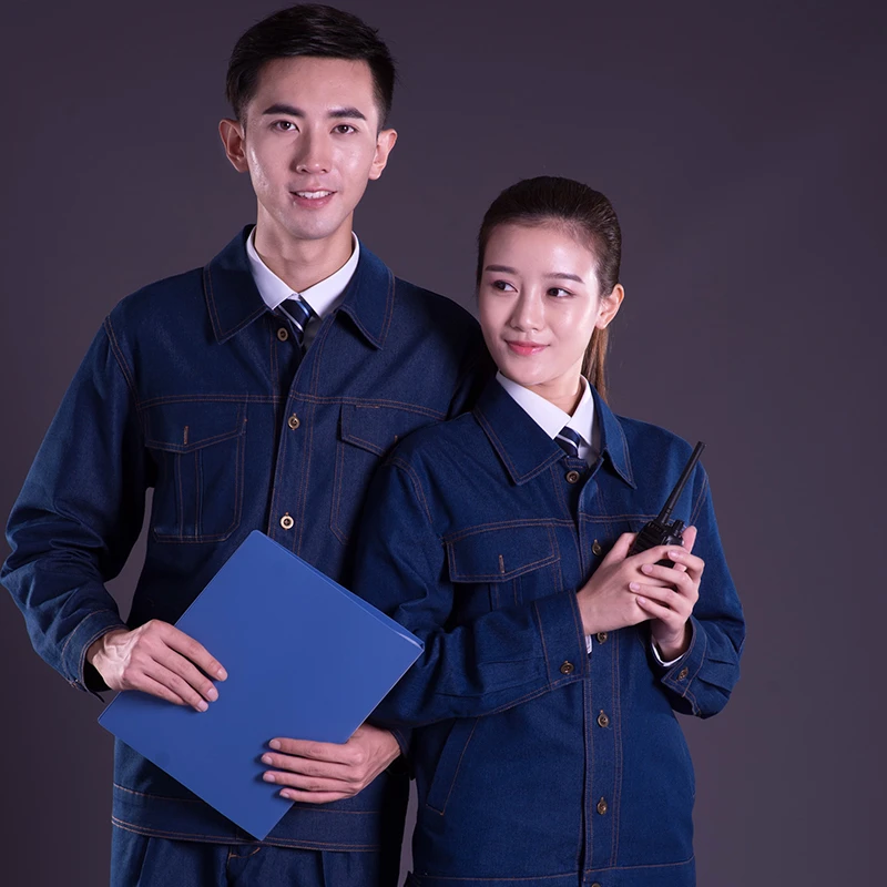 Work Clothing Set Men Women Auto Repair Workshop Welder Denim Coveralls Electricity Security Durable Mechanical Factory Uniform