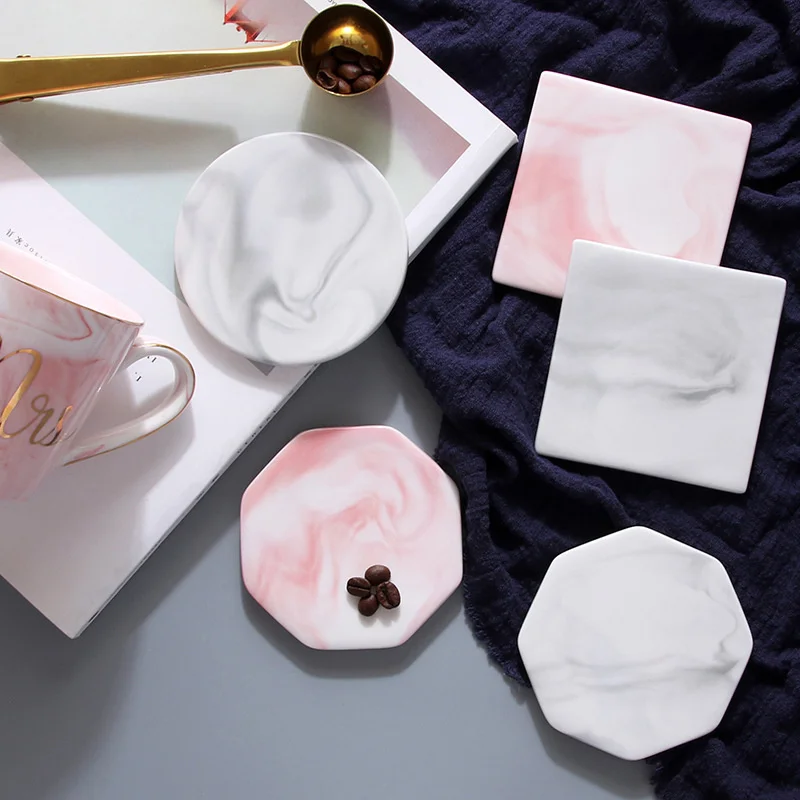 Ins Marble Ceramic Coaster Coffee Tea Cup Mat Dinner Bottle Pad Placemats Table Decoration Accessories 1pc Pink Grey Tablemat