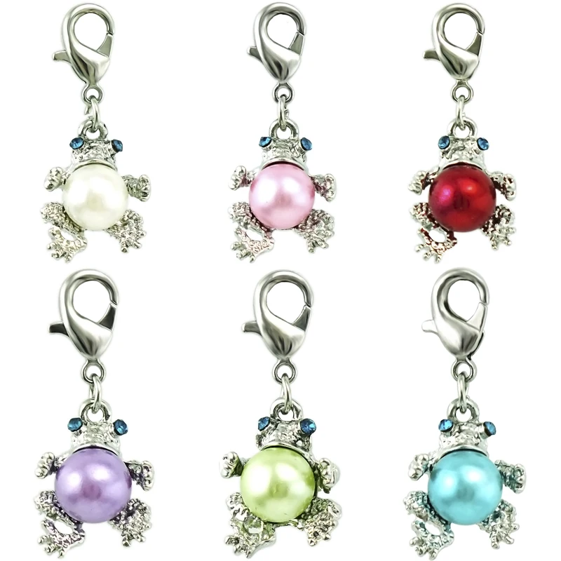 JINGLANG Fashion Lobster Clasp Metal Charms Dangle Rhinestone Mix Frog Animals Pendants For Jewelry Making Accessories 12pcs