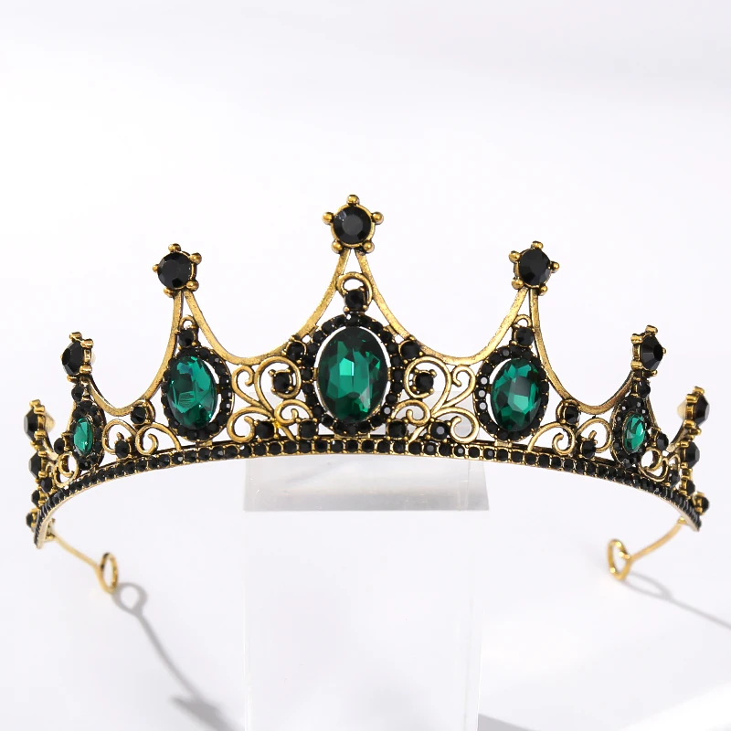 Vintage barokowy kolor czarny królowa Diadem korona Diadem kryształ Rhinestone biżuteria do włosów ślubna chluba ślubne akcesoria do włosów