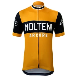 MOLTENI-Maillot de cyclisme à manches courtes, vêtements de vélo rétro de route, vêtements de vélo VTT, fermeture éclair complète, haut noir et orange, 4 styles, nouveau