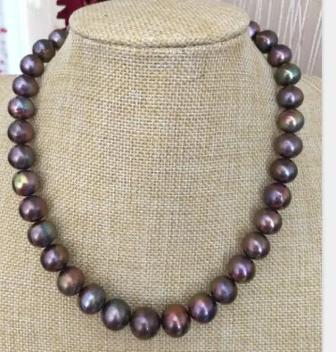 14k/20 gold stunning 10-11mm south sea round black red pearl necklace 18inch