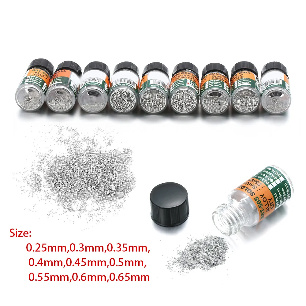 Hot 25000Pcs/Bottle 0.2-0.65mm BGA Reballing Balls Leaded For IC Chip Soldering Solder Ball Tin Material Sn63/Pb37 Repair Tools