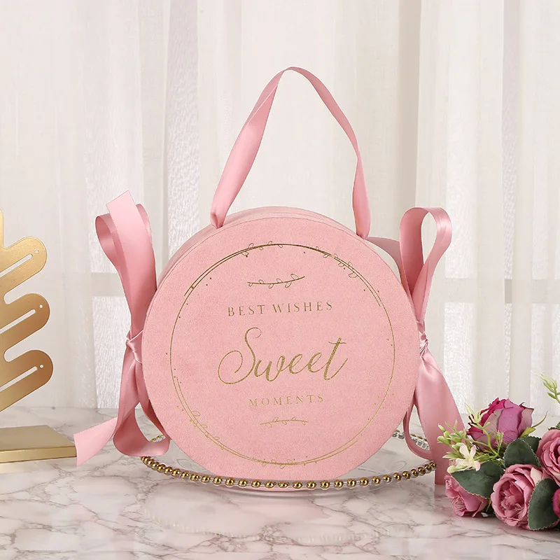 مستديرة المخملية Bowknot هدية صندوق الشريط يده صندوق زهور الزهور الحلوى أكياس التعبئة والتغليف لحفل زفاف عيد ميلاد #2