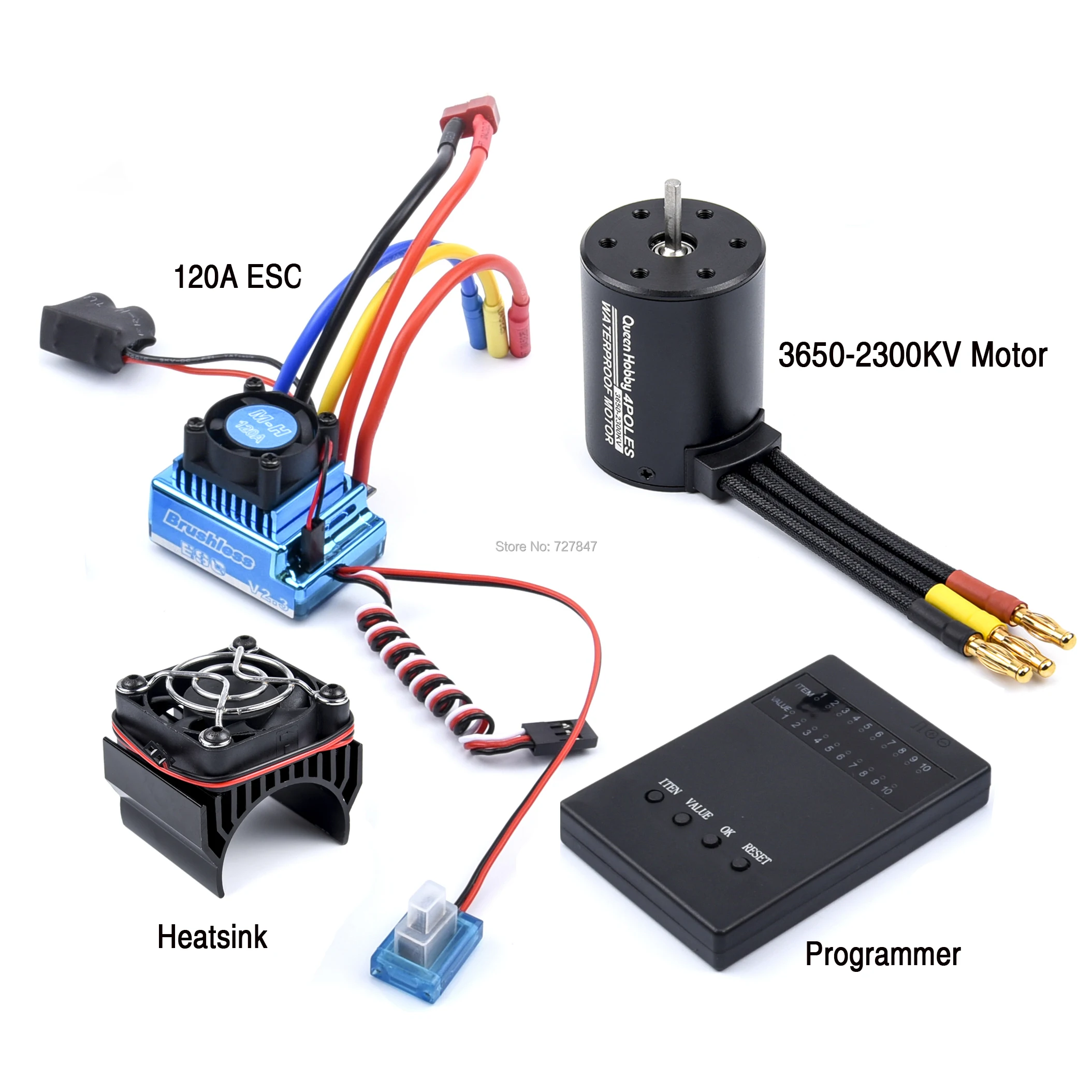 

3650 2300KV Brushless Motor & 45A 60A 80A 120A ESC with Program Car Combo for 1:10 RC Car RC Boat Part