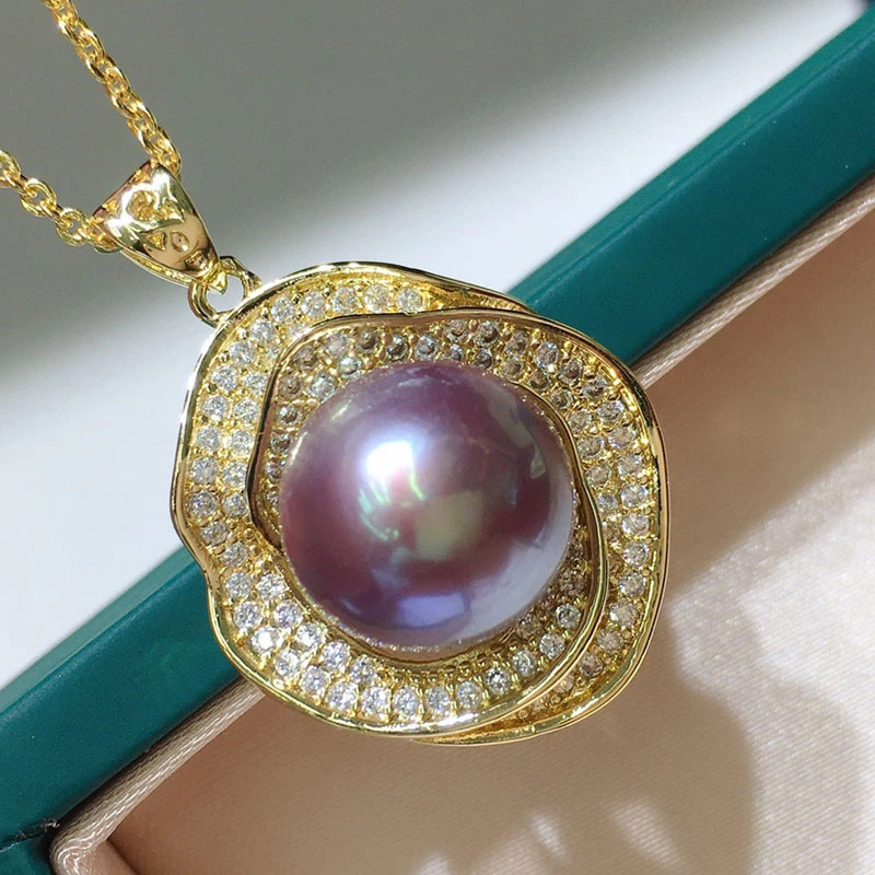 HABITOO 11-12mm Purple Reborn Keshi Pearl Pendant 18k filled Gold Flower Necklace Gorgeous Fine Jewelry for Women Charming Gifts