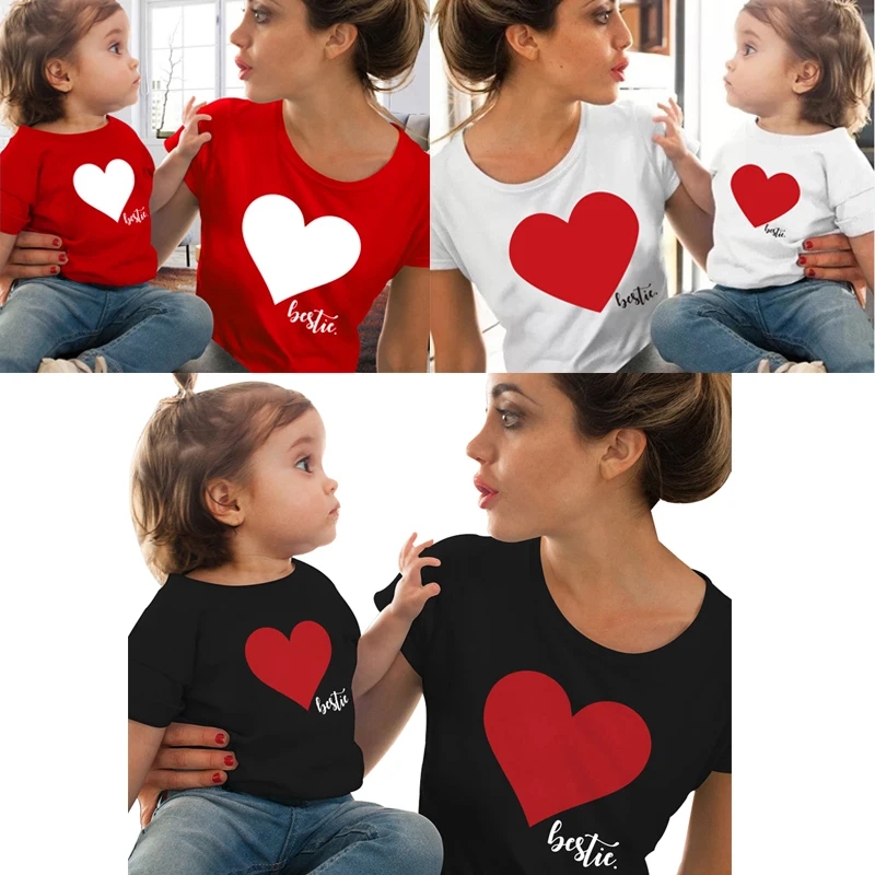 Family matching clothes Funny Family Look T shirt love mother and daughter clothes red baby Cotton Mommy Mom and Me Clothes