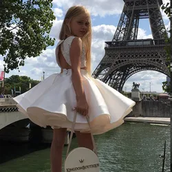 Vestidos de niña de flores, tren largo, vestido de desfile de niña de satén, vestidos de novia de niña de flores bordados de encaje grogeous