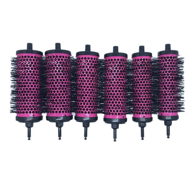 6pcs/set 3 Sizes Detachable Handle Hair Roller Brush with Positioning Clips Aluminum Ceramic Barrel Curler Comb Hairdresser