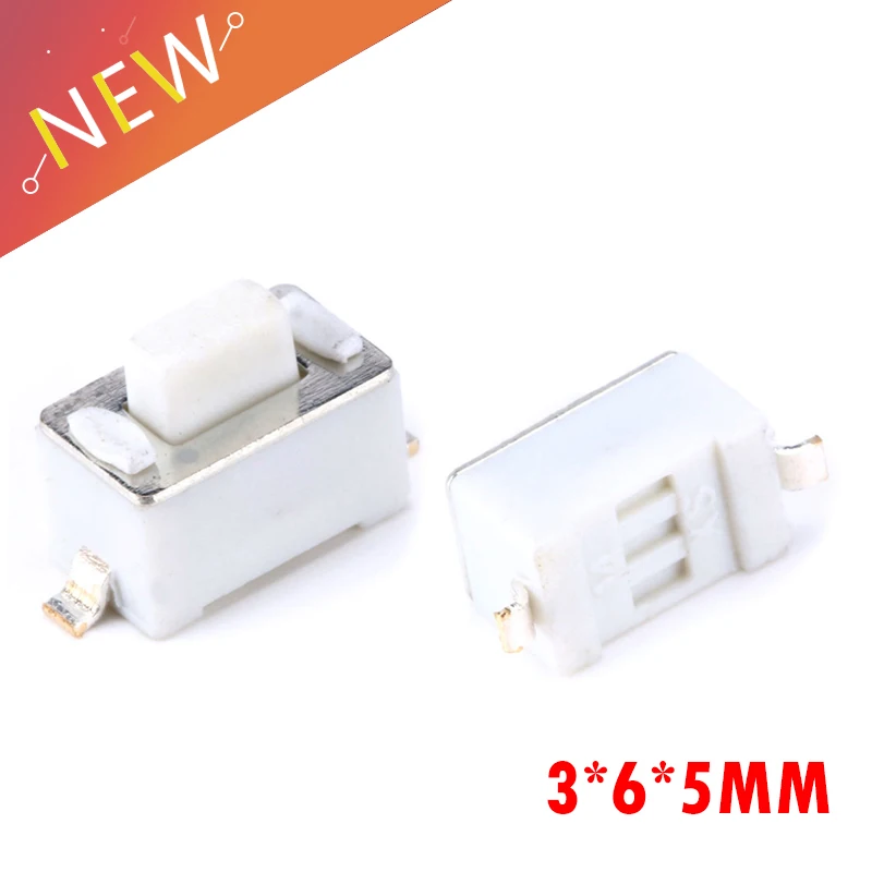 40Pcs/lot 3*6*5 White SMD Touch Button Micro Switch ON/OFF For Mobile Phone PCB Sound Car Remote Control Keyboard