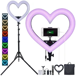 fosoto 19 inch Led RGB Ring Light Hearted-shape Ring lamp photography Lamp With Tripod Stand For Phone Camera Makeup Studio