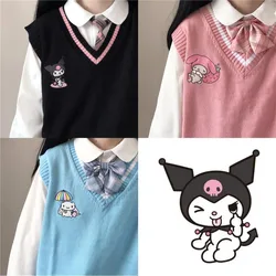 Sanrio Kawaii Kuromi Cinnamoroll My Melody Wool Sweater V-Neck Waistcoat Vest Cute Women Clothing Spring and Autumn New Gifts