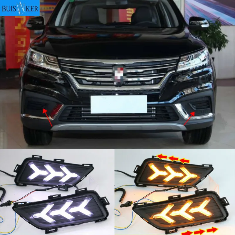 

For Roewe RX3 2018 Daytime running lights LED DRL Fog lamp driving lights with Yellow Turn Signal Function