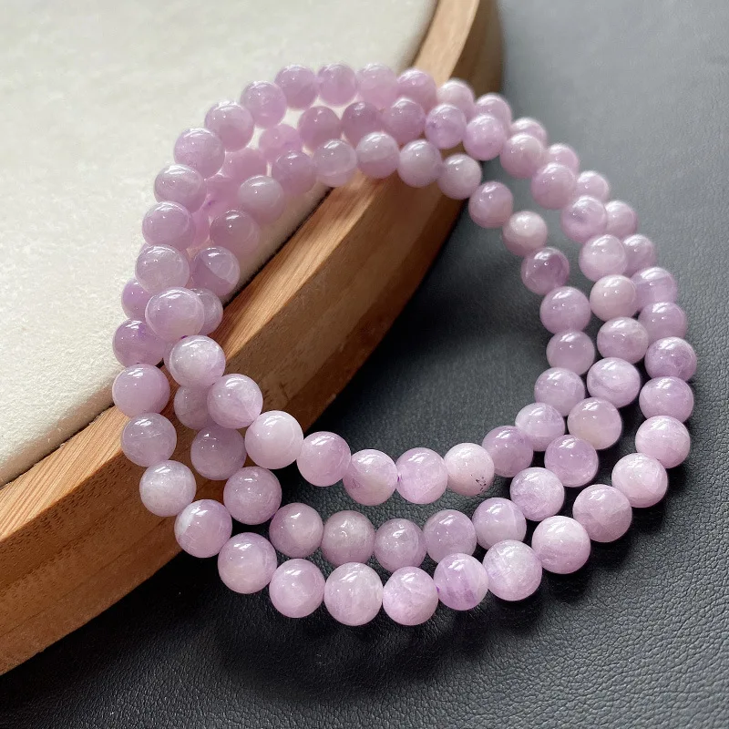 Natural Purple Kunzite Quartz Clear Round Beads 3 Laps Bracelet 6mm Energy Cat Eye Women Men AAAAAA