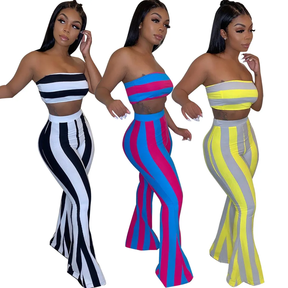 two piece set women striped 2 piece set women outfits crop top pants two pieces sets summer clothes for female sexy women\'s suit