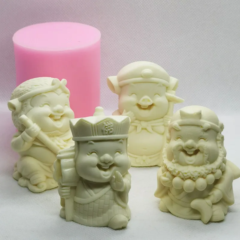 Journey to the West, Master and Apprentice Four  Buddhism 3D Buddha statue silicone mold Monk figure candle cement clay mold