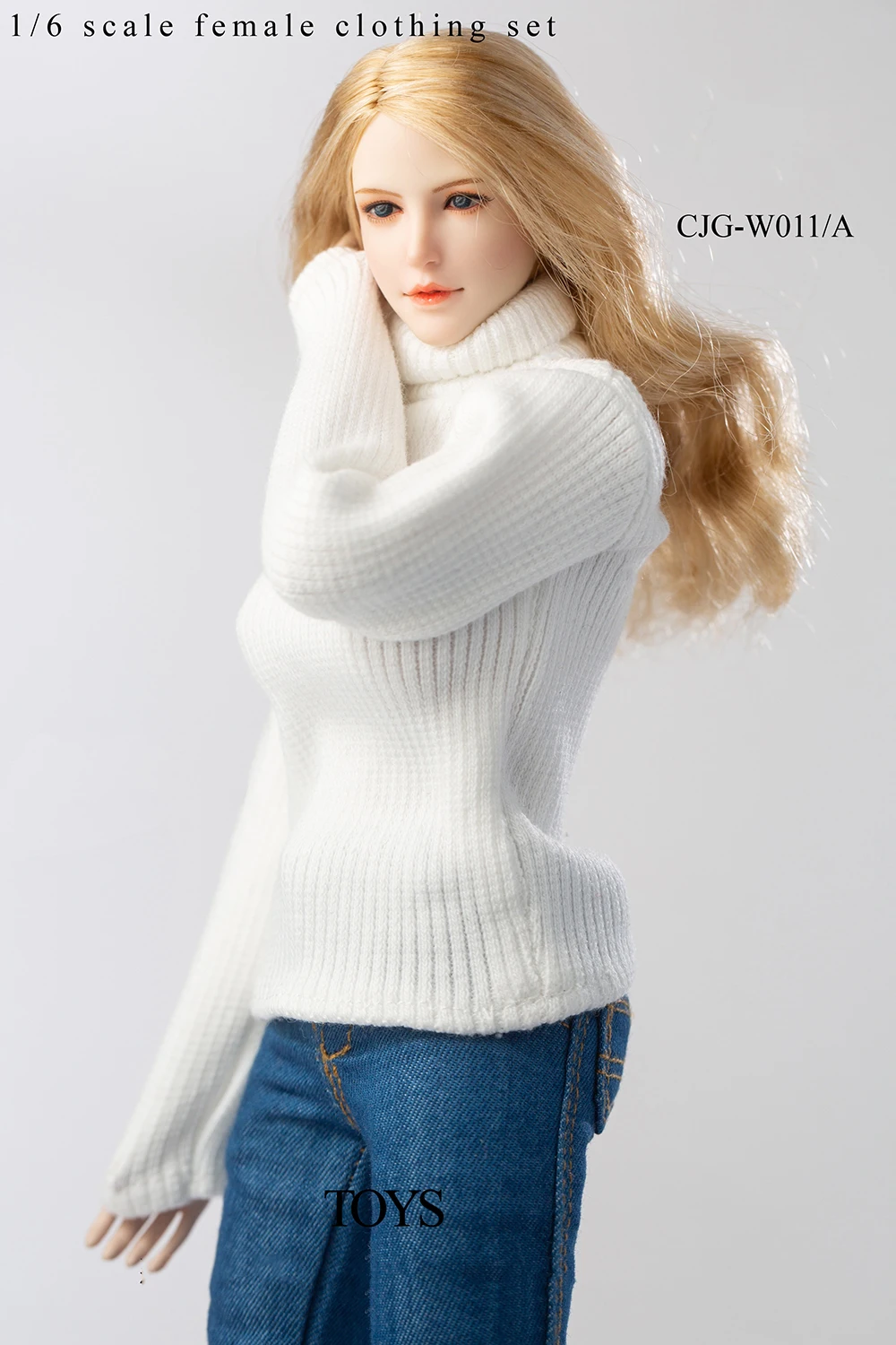 CJG-W011 Collectible 1/6 Scale Female Fashion Female/Male High Collar Sweater Jeans Accessory Model for 12 inches Body