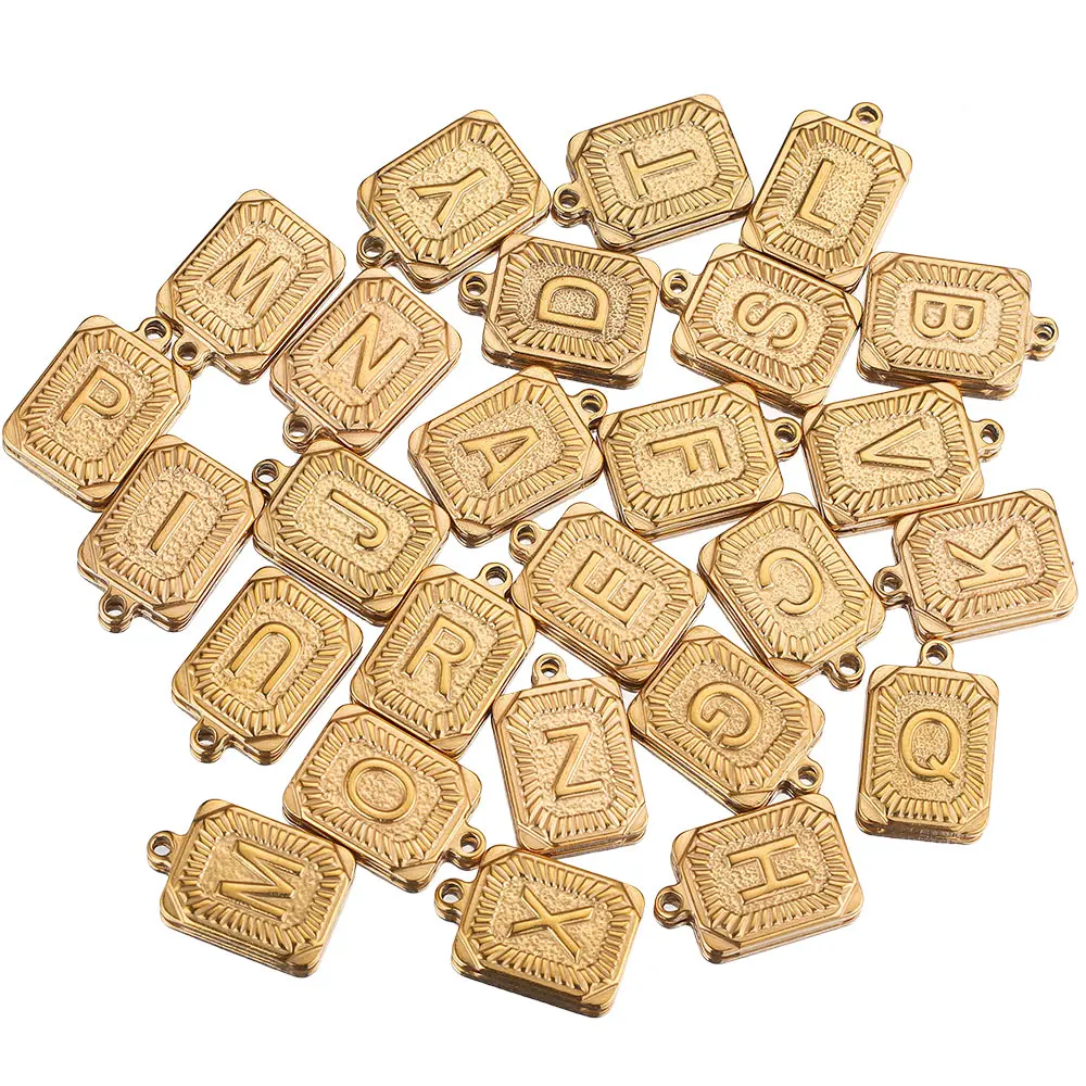 A-Z 26 Letter Alphabet Stainless Steel Charms Gold Plated Pendant Name Charm for DIY Bracelets Earring Jewelry Making Bulk Craft