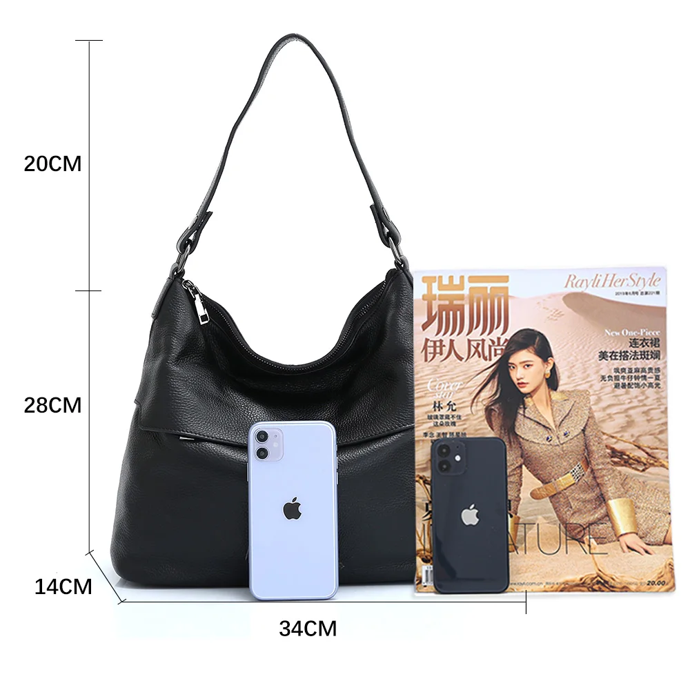 Zency Genuine Leather Shoulder Bag For Women Vintage Simple Casual Crossbody Handbag Female Tassel Shopper Large Tote Bag Winter