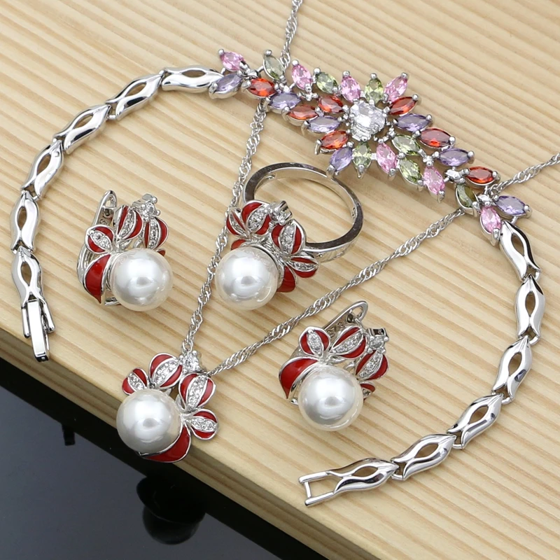 

Freshwater Pearls Enamel Decoration Silver 925 Jewelry Sets Earrings for Women Fine Jewelry Handmade Necklace Set Jewellry