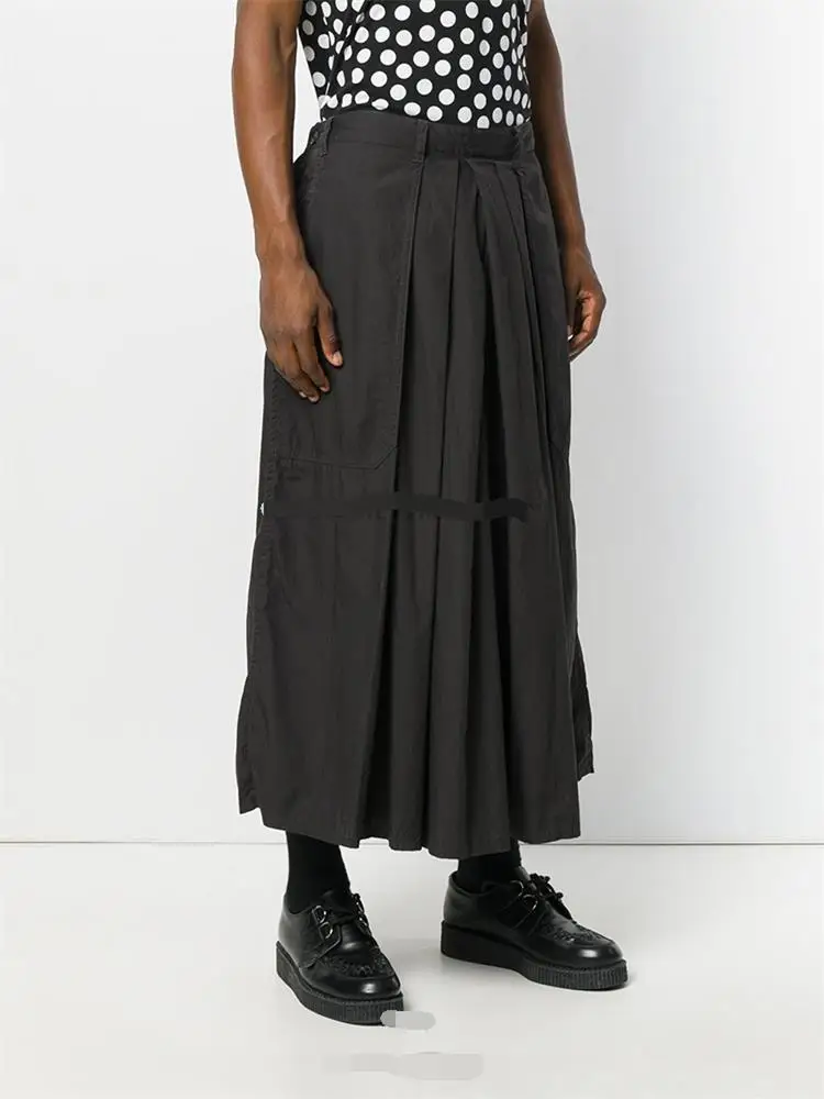 Men's new large size loose casual hair stylist style fashion personality folding culottes wide leg pants stage performance suit