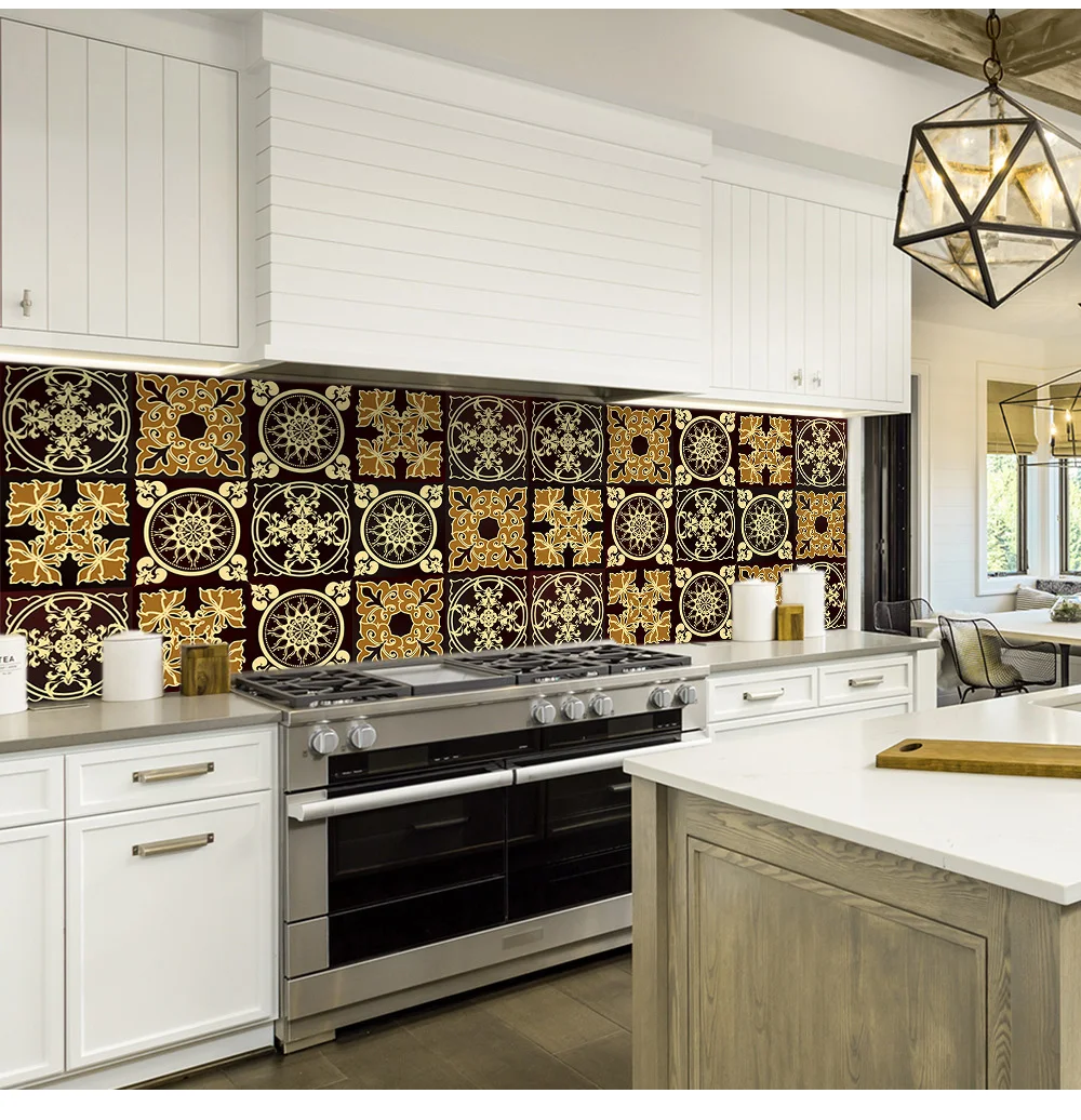 10/15/20cm Mandala Style Matte Surface Tile Sticker Peel & Stick Decoration Film For Tiles /Ground in Kitchen Wardrobe Wallpaper