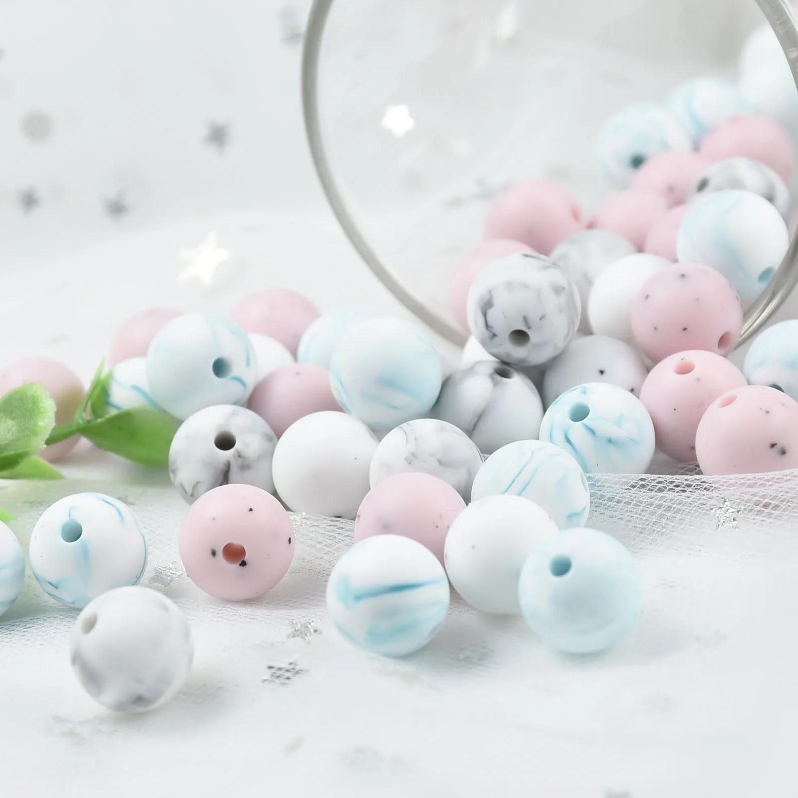 40 PCS 12MM Marble White Pink Gritty Round Silicone Beads DIY Pacifier Chain Teething Beads Baby Silicone Pendant Perle BPA Free