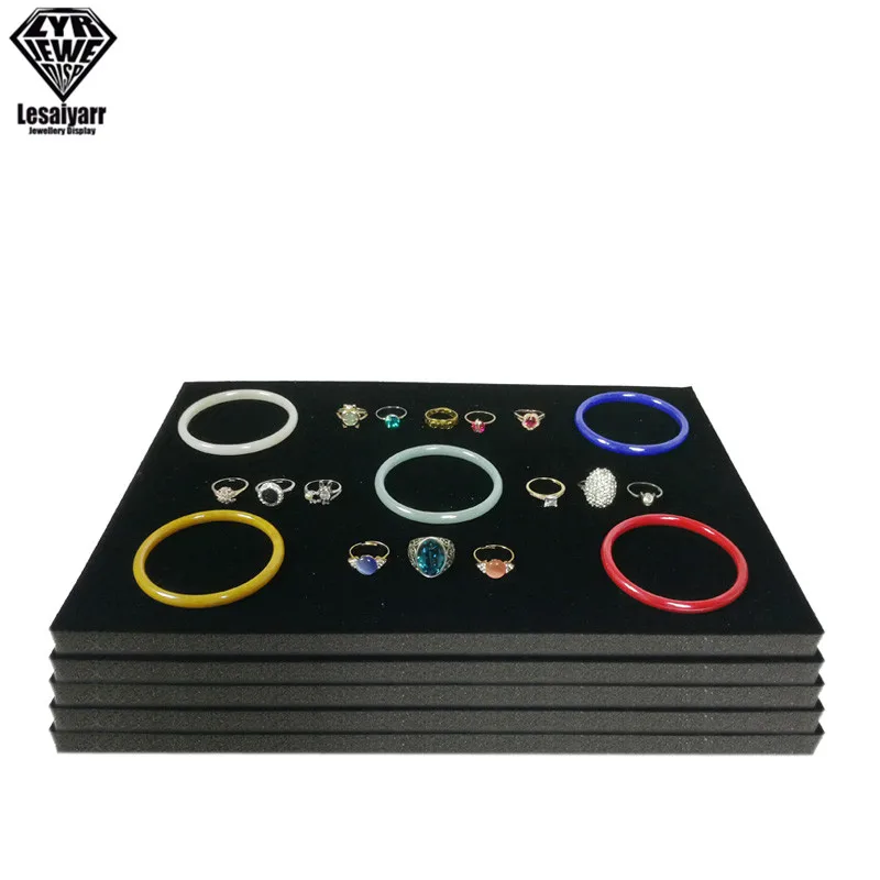 5pcs/lot Jewelry Foam Tray Inserts Liners Grey/Black Velvet Jewellery Rings Bracelet Watch Showed Case