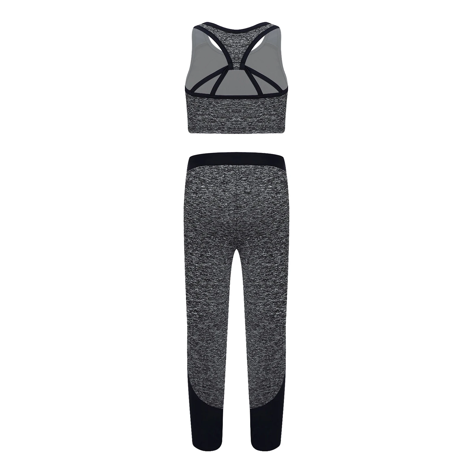 Kids Girls Sport Outfit Sleeveless Racer Back Patchwork Sport Vest with Leggings Pants Set for Sportswear Workout Gymnastics