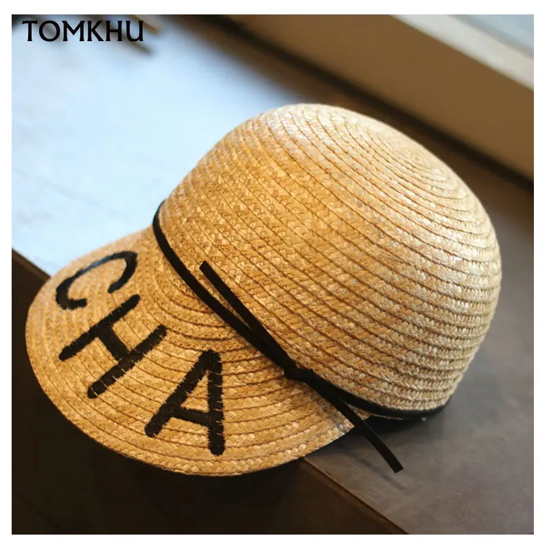 

TOMKHU Sun Hats for Women Lady Equestrian Kentucky Derby Hats Visor New Straw Hat With Bow Summer Hat For Women Beach Caps