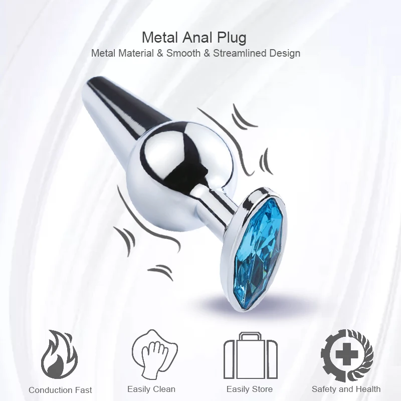 Colorful Metal Anal Plug Sex Toys Stainless Smooth Steel Butt Plug Tail Crystal Jewelry Trainer for Women Man Anal Dildo