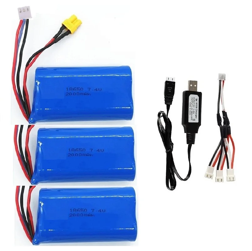 7.4V 2000mAh Li-ion rechargable battery XT30/USB charger for HUINA 1580 1583 580 550 582 1/14 RC Electric Construction Excavator