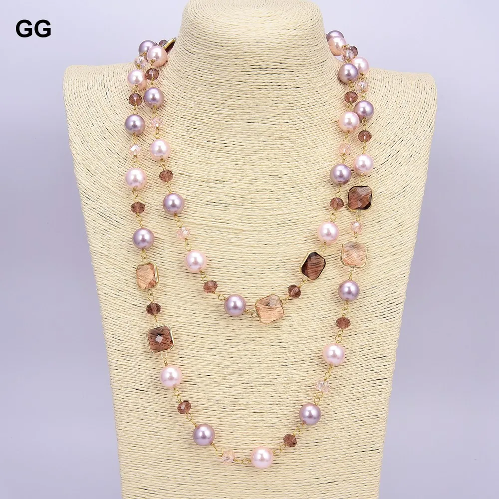 

48" Multi Color Sea Shell Pearl Crystal Long Necklace Women Jewelry Gifts