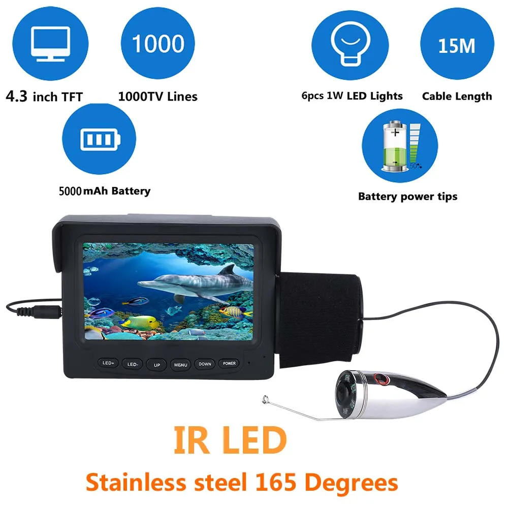 

MAOTEWANG Underwater Fishing Camera Kit Fishfinder IP68 Camera 6 PCS 1W LED Lights With 4.3" Inch Color Monitor For Ice Fishing