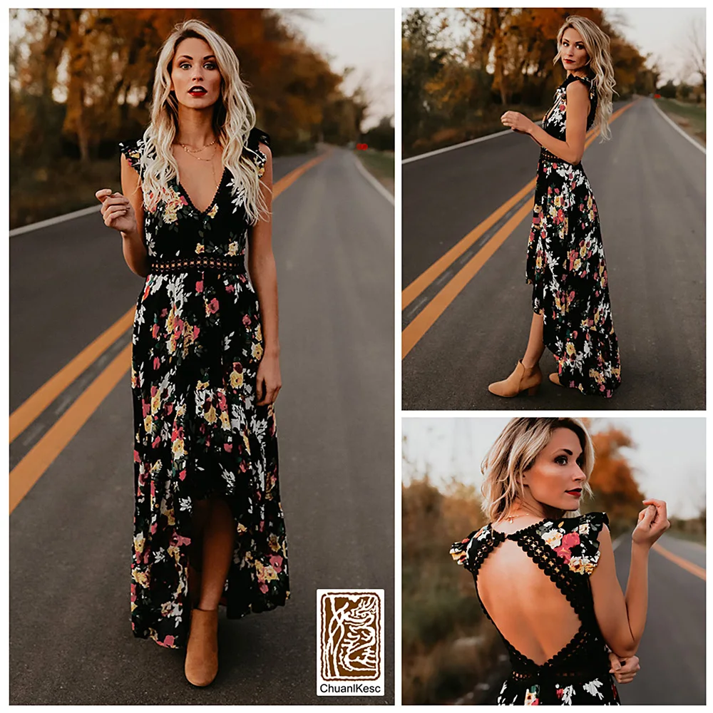 

European And American Women's New Spring Swallow Tail Long Dress Lace Open Back Long Dress Women's Long Dress