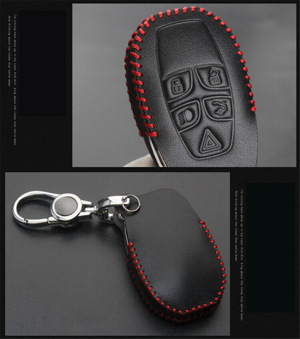 For JAGUAR XJ XJ-L 2011-2016 Genuine Leather Keyless Remote Smart Car Key Fob Cover Shell Protector Holder Bag Auto Accessories