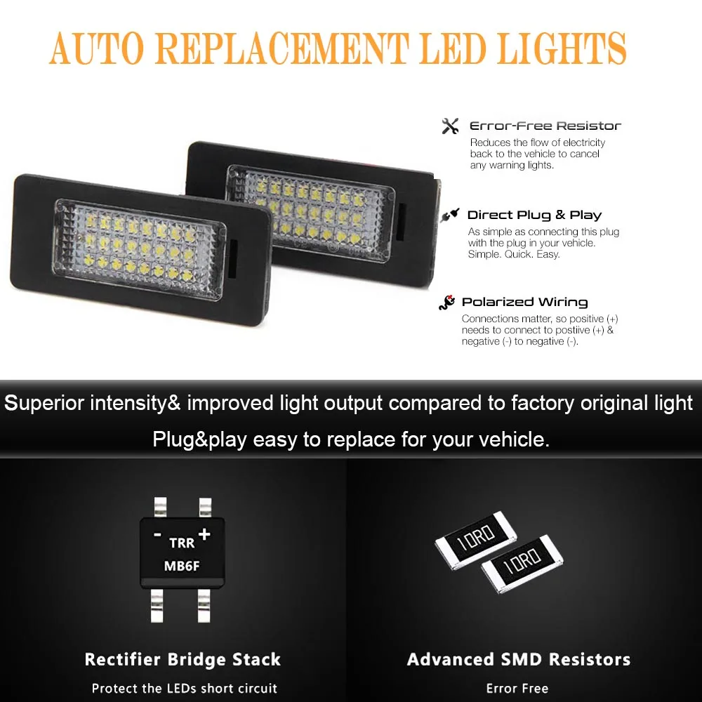 2x Canbus No error LED License Plate lights for Audi A4 A5 8T Q5 8R TT 8J RS5 8T Skoda Fabia MK2 Superb B6 Yeti car styling