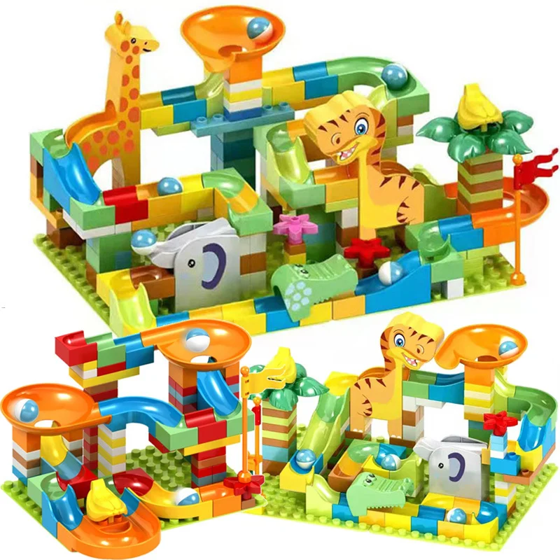 200PCS Marble Race Run Big Block DIY Construction Building Blocks Funnel Slide Assembly Bricks Educational Toys For Children