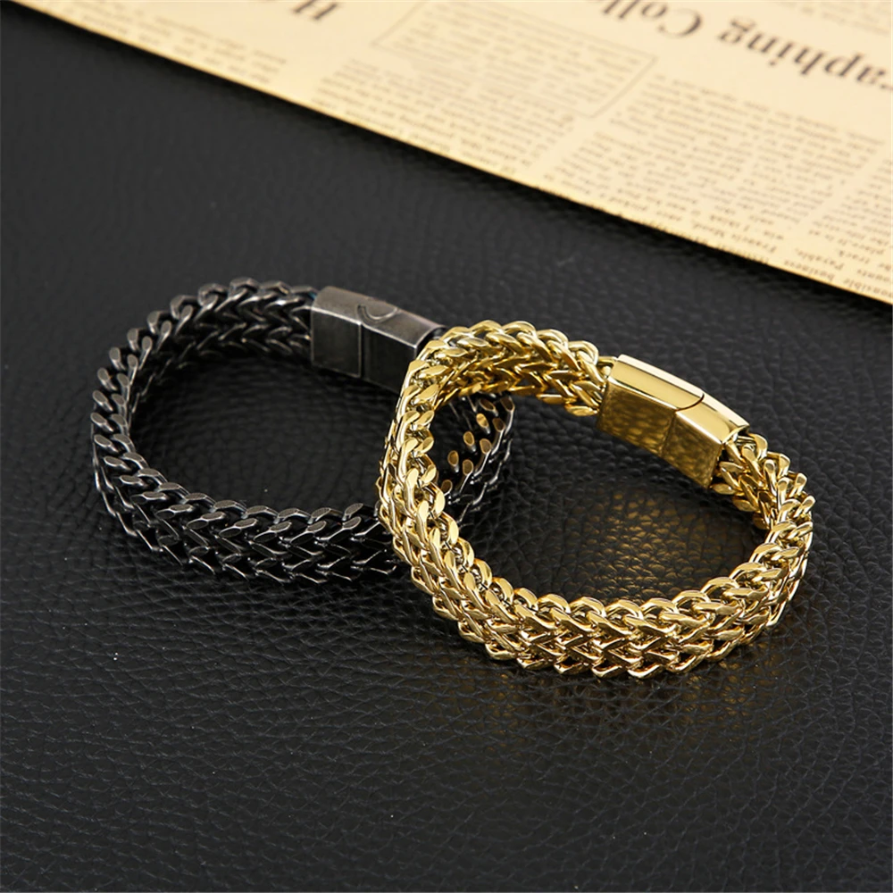 Wide Cuban Link Chain Bracelet Men 6 colors Stainless Steel Ladies Bracelets & Bangles Hip Hop Biker Hand Chain Bracelet TZ-1594