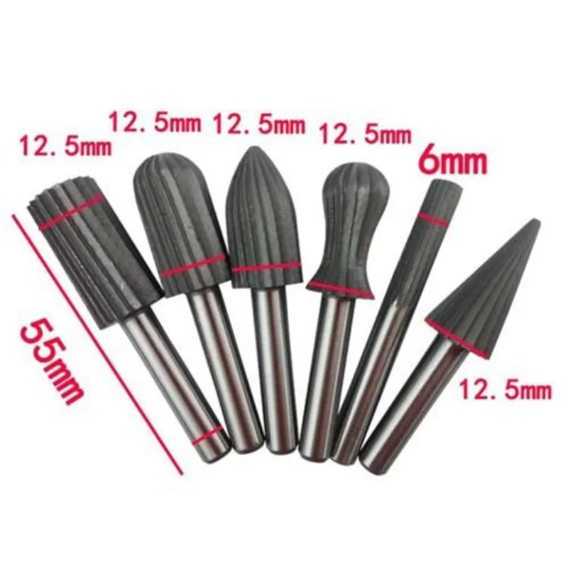 6 pz 1/4 ''6mm codolo incisione Bit Cutter, Burr intaglio del legno utensili rotanti-fresa Hss fresa in metallo duro Set di File rotanti