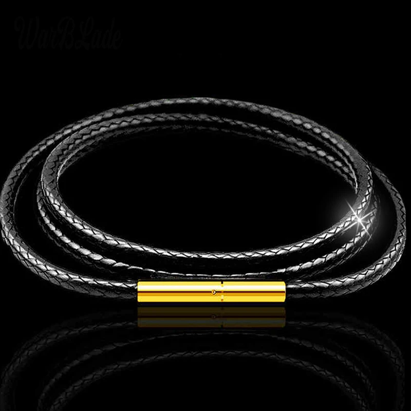 1mm 1.5mm 2mm 3mm Leather Necklace Cord Wax Rope Chain With Gold Color Stainless Steel Clasp For Men Women DIY Necklace Making