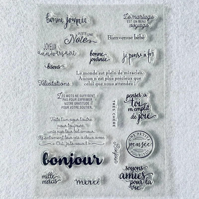 50 frence-Tampon transparent en silicone pour scrapbooking, décoration d'album photo, bouteille de