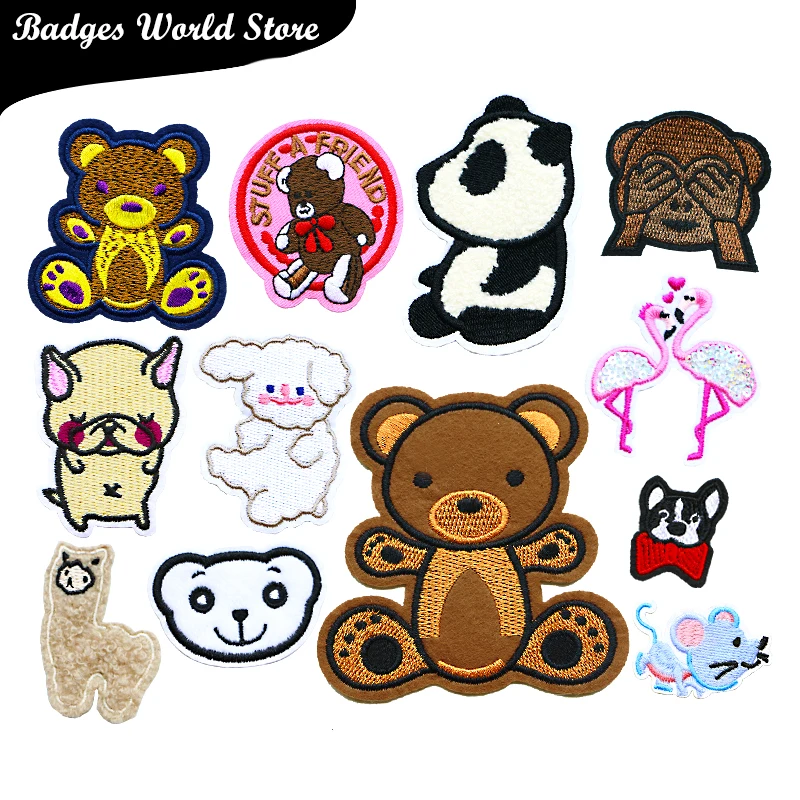 Cartoons Bear Panda Flamingo Dog Chenille Icon Embroidery Applique Patches For kawaii clothes DIY Iron on Badges on the Backpack