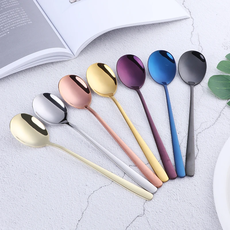 8 Color Stainless Steel Spoons With Long Handle Spoons Rose Gold Soup Spoon for Ice Cream Dinner Spoons Rice/Salad Tableware